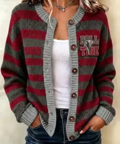 Tide Football Merch Roll Tide Round Neck Cardigan Football Gifts For Her