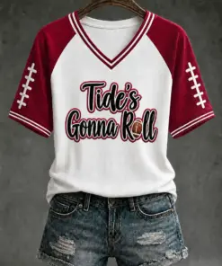 Tide Football Merch Tide's Gonna Roll V-Neck T-Shirt Football Game Day Fan Gifts