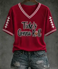 Tide Football Merch Tide's Gonna Roll V-Neck T-Shirt Football Gifts For Her